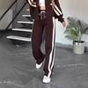 insY1K Striped Zip-up Jacket Fashion Color-block Two-piece Set, Autumn Women's Casual Pants Set