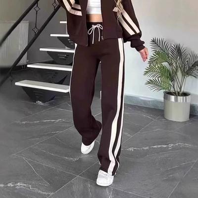 InsY1K giacca a zip a righe set due pezzi color-block alla moda, set pantaloni casual da donna autunnale