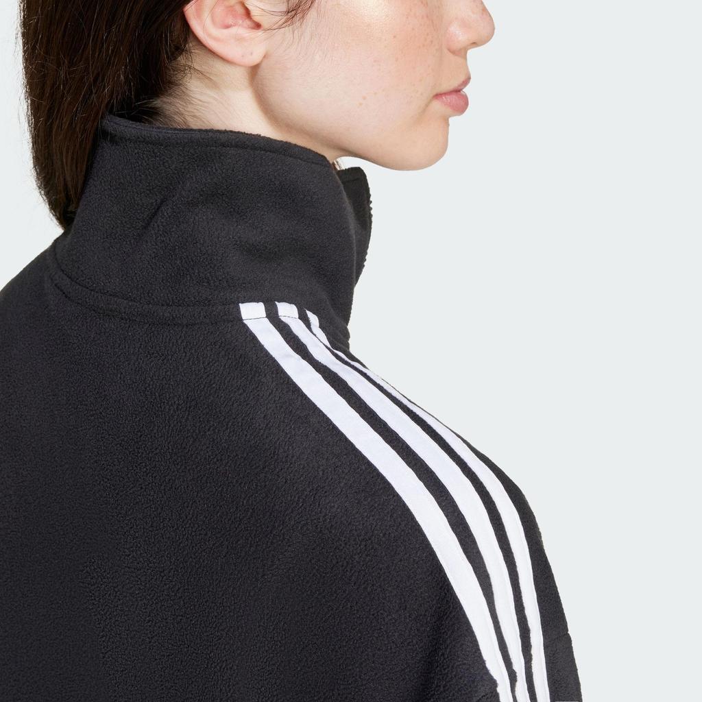 Adidas Originals Loose Polar Fleece Sweatshirt Half Zip Comfortable Striped Women Sweatshirt Black IY7266