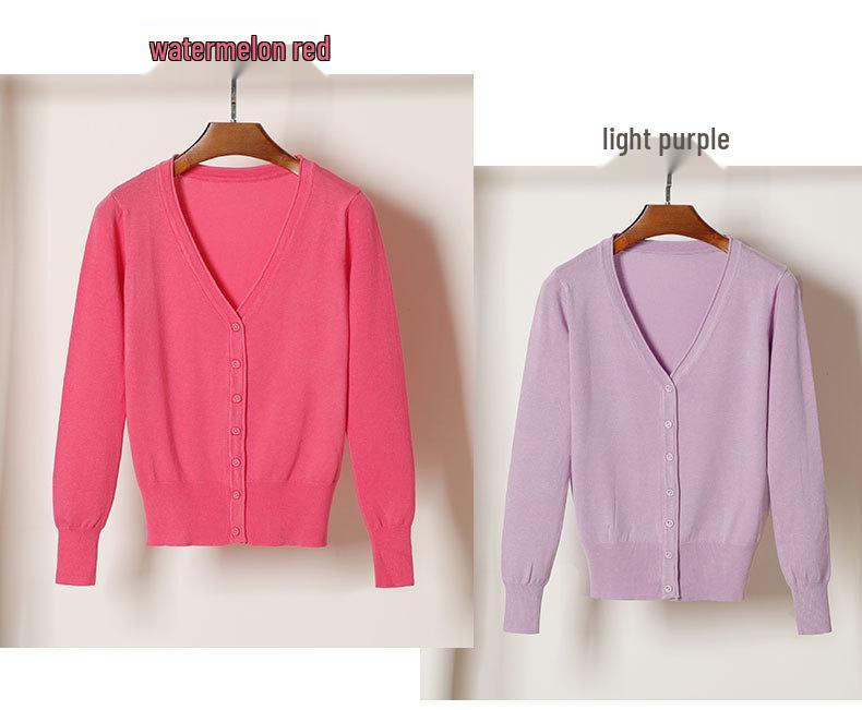 Korean V-Neck Knitted Cardigan: Women's Long Sleeve, Versatile Spring & Autumn Top.