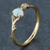 Cushion Cut Square Rainbow White Fire Opal Rings For Women Gold Horse Eye Zircon Charm Leaf Wedding Bands Party Jewelry CZ