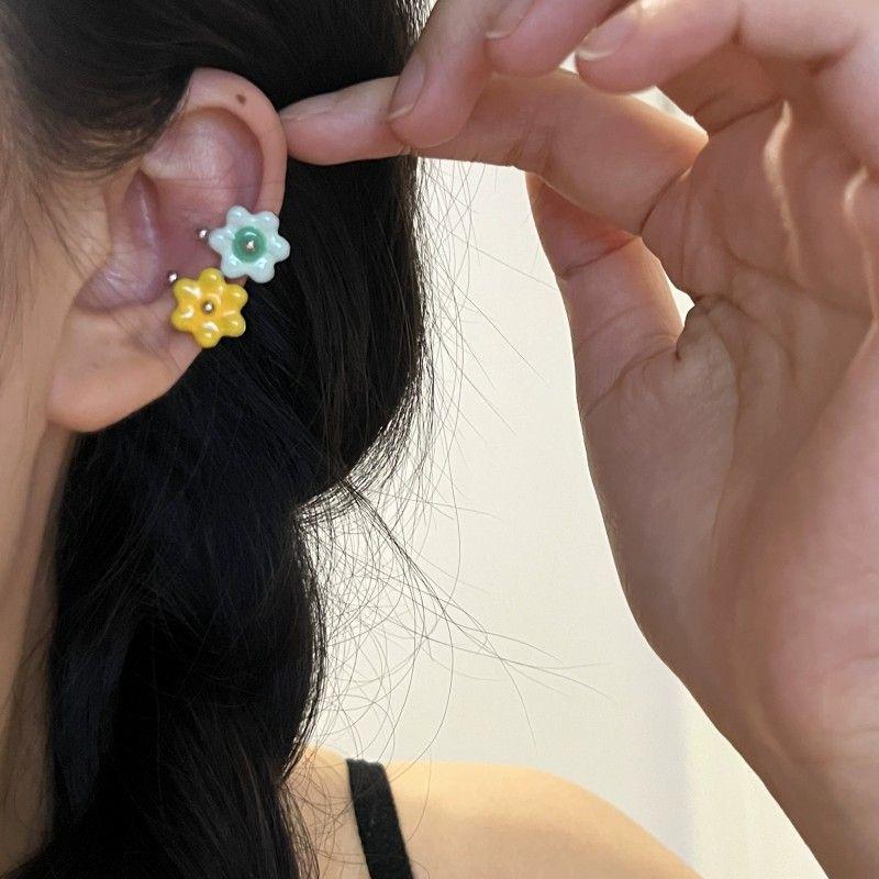 1Pcs Fashion Vintage Colorful Flower Ear Cuff Ear Clip Fake Piercing Earring For Women Girls Fashion Jewelry Gifts