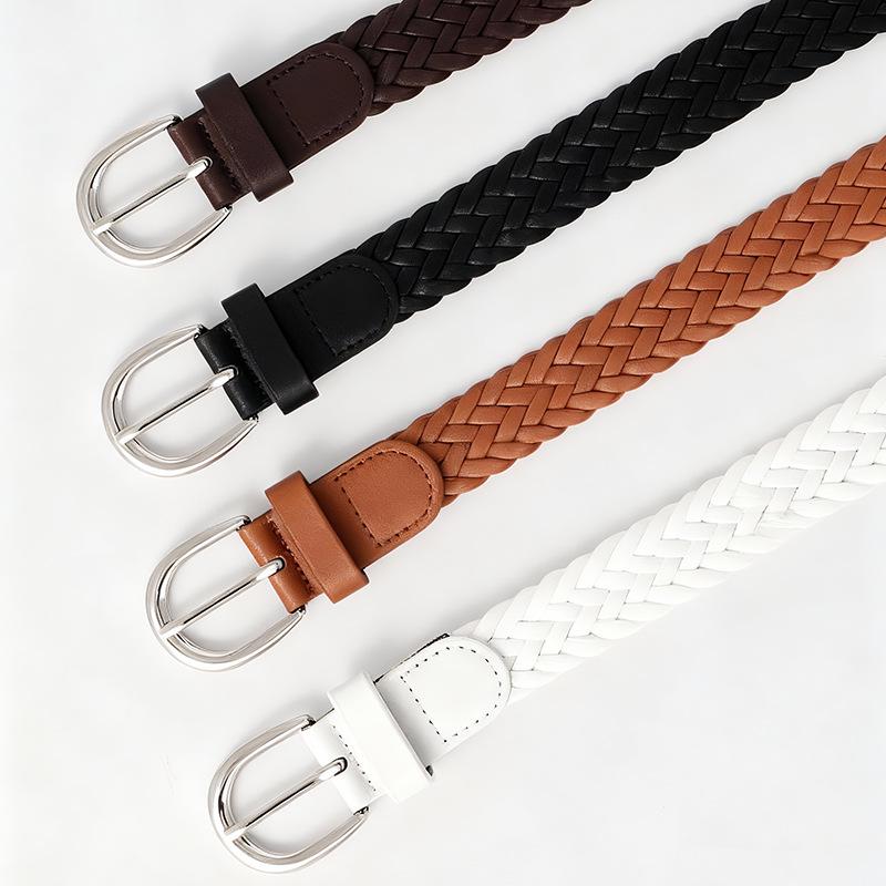 Ladies' Retro Woven PU Leather Thin Belt for Jeans and Dresses