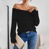 Women Solid-color One-shoulder Slim And Fashionable Long-sleeved Knitted Sweater Top