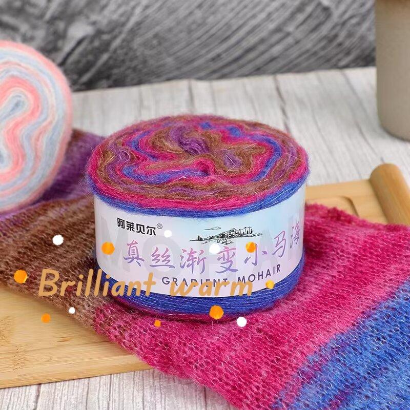 Warm Color Gradient Mohair Soft and Skin Friendly Mohair Fine Thread Hand Woven Crochet Baby Sweater Scarf Glove Material