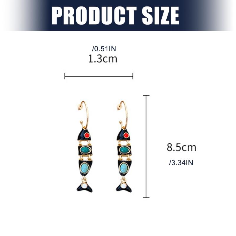 1 Pair Vintage Fish Tassels Enamel Long Hoop Earring for Women Gold Plated Alloy Lightweight Comfort for Casual and Party Wear