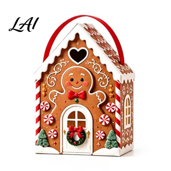 Seasonal Candy Packaging Boxes Christmas House Handle 3D with Gift Box Gingerbread/Santa Claus/Tree/Snowflake Decorative Cardboard
