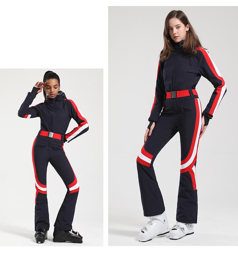 Costum de schi dintr-o singură piesă GsouSnow pentru femei, cu croială slim fit, stil coreean - Impermeabil, rezistent la vânt și respirabil pentru căldură