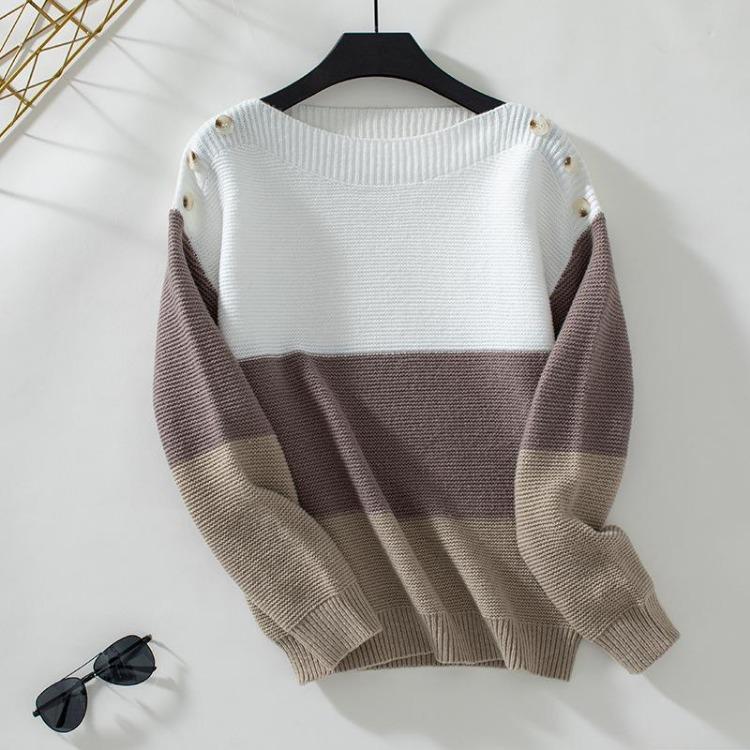 

Винтажный пуловер с круглым вырезом, длинными рукавами, свободный вязаный топ, многоцветный, осенне-зимний XL коричневый