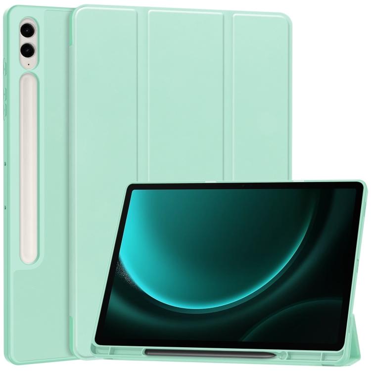 3-Fold Pure Color TPU Smart Leather Tablet Case with Pen Slot