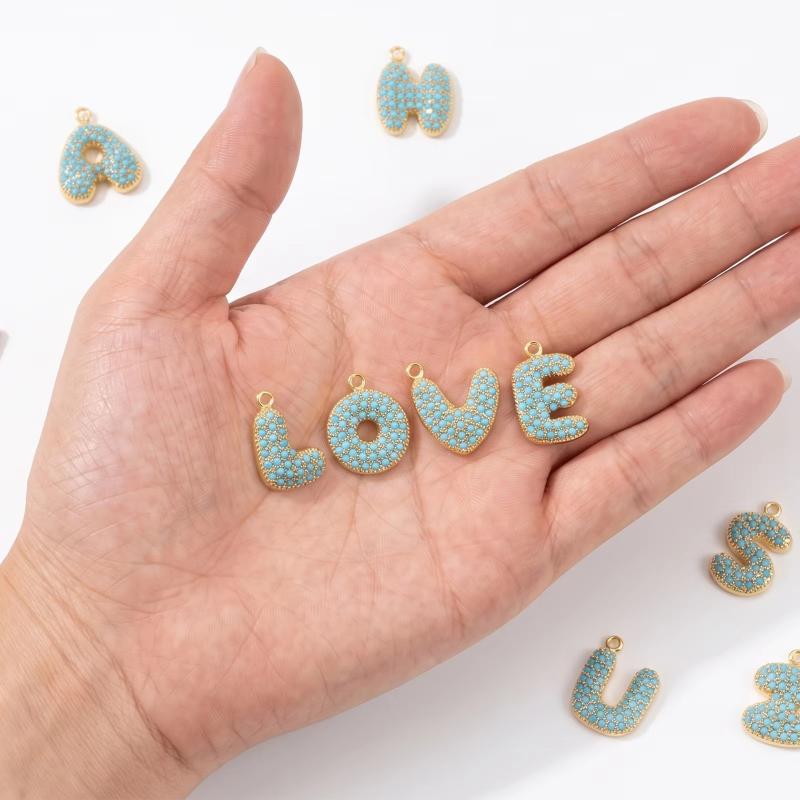 Capital A-Z Initial Letter Pendants Pave Blue Synthetic Stone Minimalist Jewelry Charm for DIY Craft Accessory