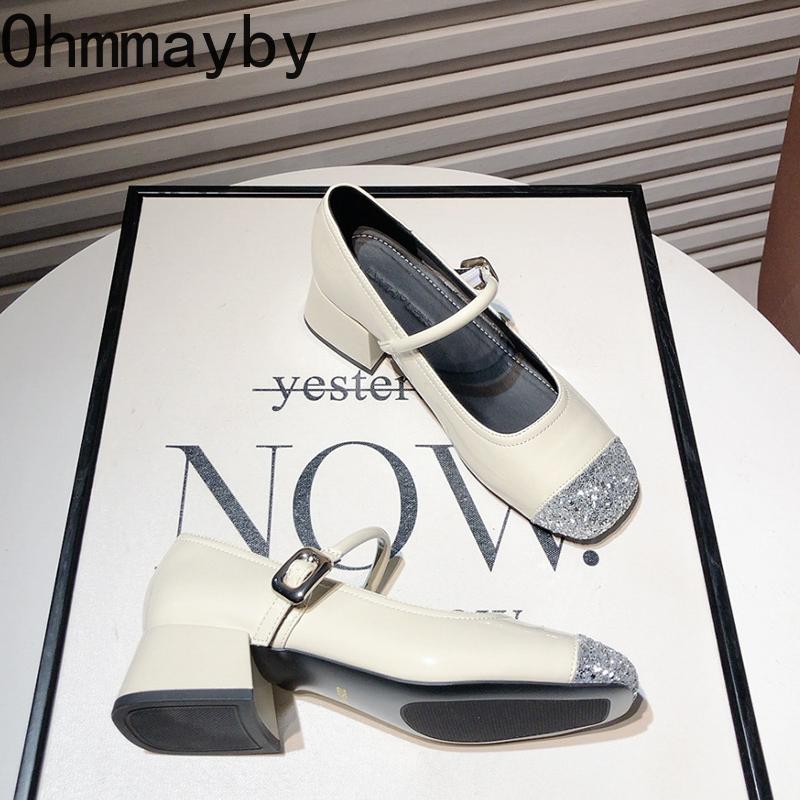 Design Silvery Glitter Women Mary Jane Shoes Casual Thick Heel  Spring Autumn Fashion Wedding Dancing Party Shoes