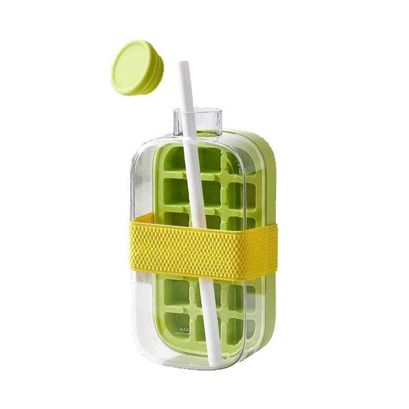 

500/800ML Ice Cup with Straw Press Style Ice Mold Ice Cube Tray Household DIY Cold Drinking Tool Outdoor Sports Straw Water Cup 500ML зелений