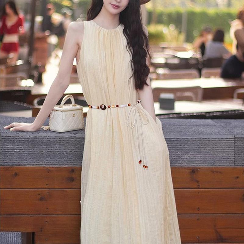 Blue Brown Bead Thin Waist Belt For Women Bohemian Ethnic Style Woven Waistband Ropes Dress Decorative Straps Summer Accessory