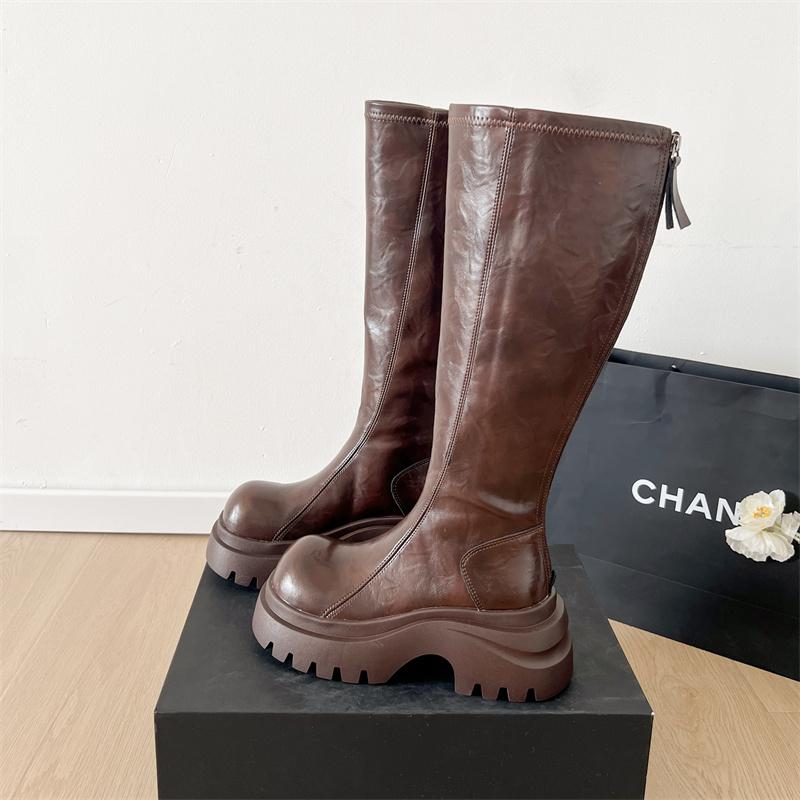 

Модные панк-стиль платформа толстая подошва женские ботфорты до колена модные молнии увеличение роста женские ботильоны в рыцарском стиле 35 коричневый