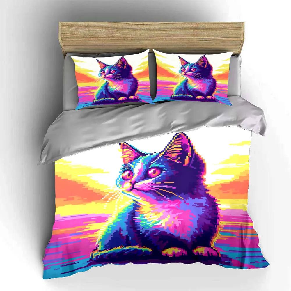 "Colorful Cat Art Decor Set" Soft Comfortable Duvet Cover Bedding Set Included 1*Duvet Cover & 2*Pillowcases gift
