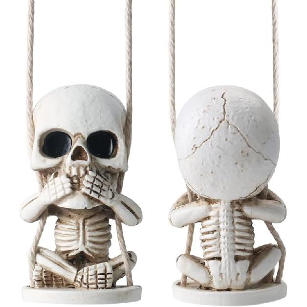 Skull Car Mirror Hanging Ornament with Christmas Hat Goth Auto Accessories for Men Women Swinging Skeleton Pendants Horror Things Spooky Charms Decor