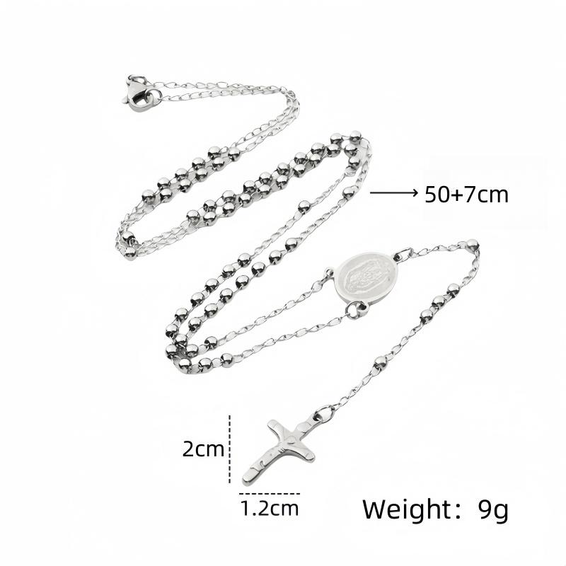 

1pcs High sense of gold fashion stainless steel sweater cross beads necklace retro pendant light luxury niche accessories