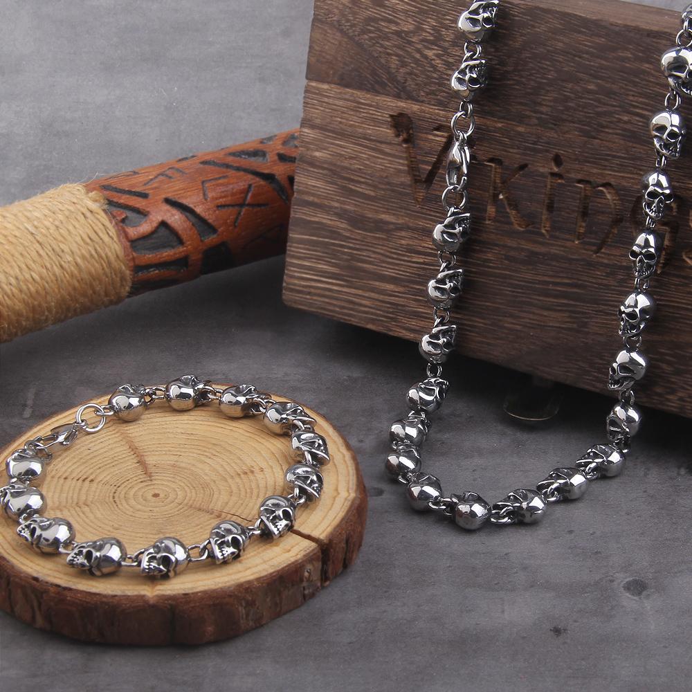 Wikinger Guss Kubanische Kette Herren Dünnes Edelstahl Armband und Halskette Polierte Kette Vierseitig geschliffen Geschenk für Freund