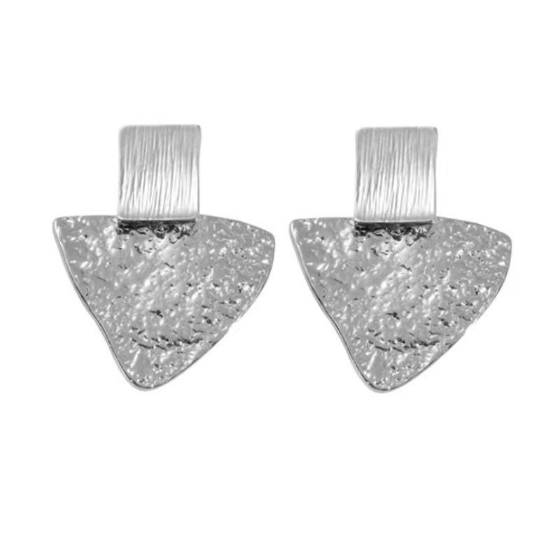 111 silver needle geometric triangular stud earrings irregular design sense lava texture earrings temperament cold wind earrings