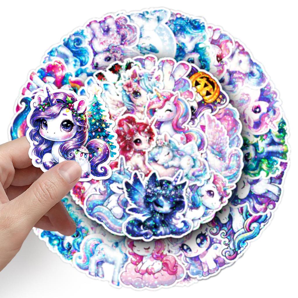 50 Cute Holographic Rainbow Horse & Unicorn Stickers for Journals & DIY