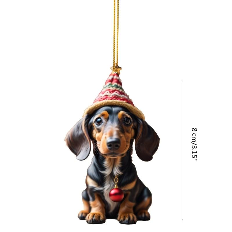 7PCS Funny Dachshund Christmas Stocking Pendant Playful Dog Ornaments for Christmas Tree Hanging Pendant