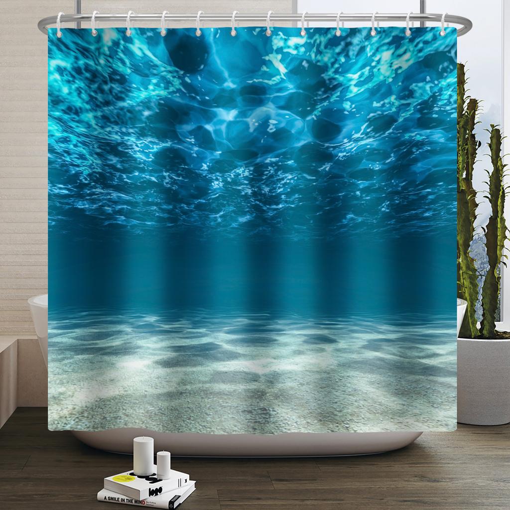 Underwater World Ocean Shower Curtain for Bathroom Seabed Animals Sea Turtle Dolphin Fish Waterproof Bathroom Curtain With Hooks