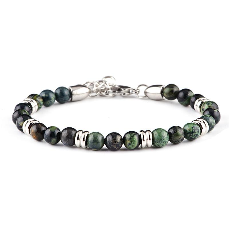 New 6MM Men's Stone Beaded Bracelet Stainless Steel Gunmetal Link Chain Yoga Bracelet Male Watch Chain Jewelry Dropshipping