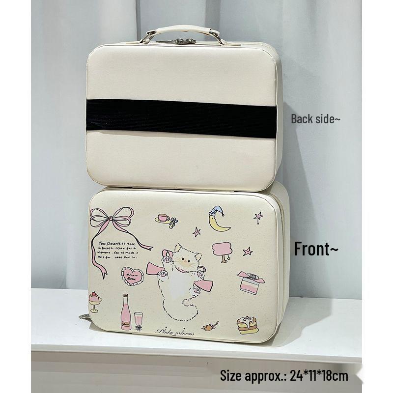 Large Capacity Cute Handbag Makeup Case with Mirror - Portable Travel Cosmetics Bag