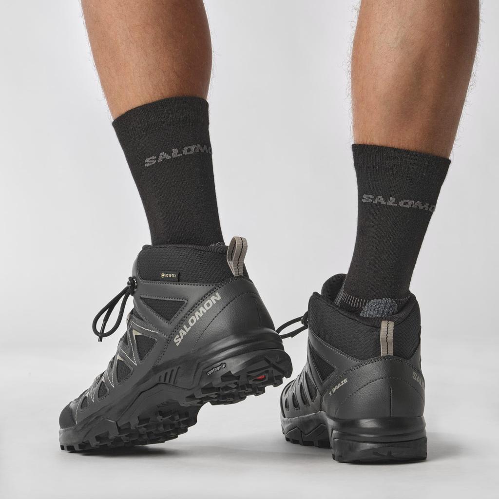 Pantofi de drumeție Salomon X BRAZE MID pentru cm GORE-TEX Bărbați, Negru/Phantom/Kaki Vintage, 26.5