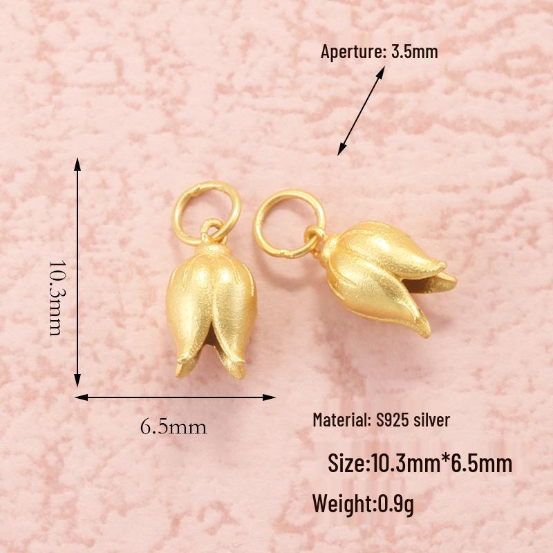 S925 Silver Tulip, Lily, and Lotus Seed Pod Dangle Pendant for DIY Bracelets & Necklaces
