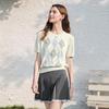 BETU Women's Puff Sleeve Diamond Jacquard Knit Top