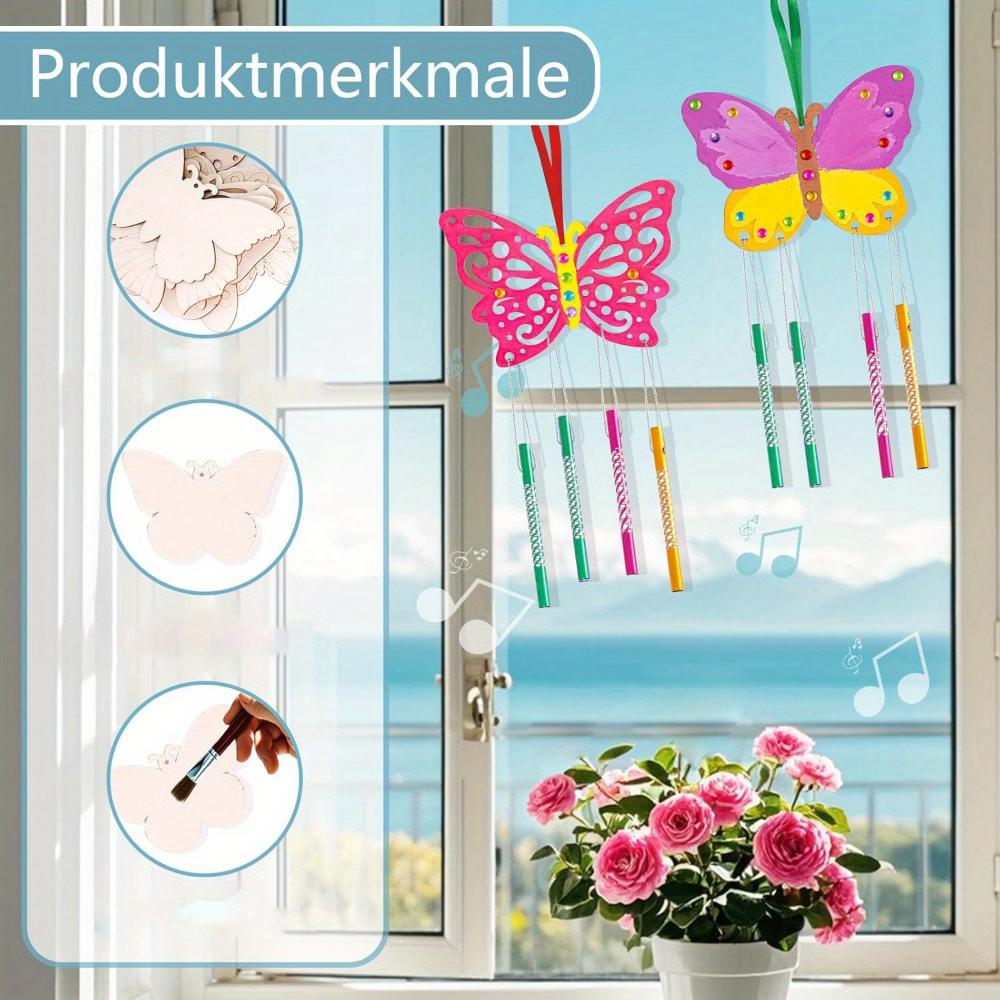 10 DIY Holzwindspiel Bastelset - handbemalte Schmetterlingsbastelarbeiten Geburtstagsfeierdekorationen - keine Batterien erforderlich