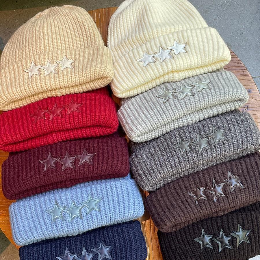 Knitted hat for women Korean style fashion national style five pointed star small face showing thickened warm woolen hat for men trendy