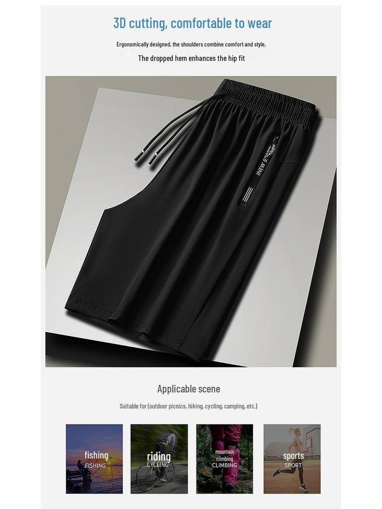 Men's Plus Size Ice Silk Sports Shorts (M-8XL) - Summer Lightweight, Five-Point Casual Fit