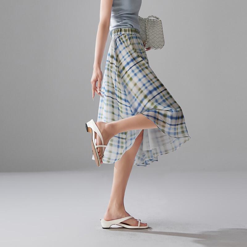 SOFSIL 100% Silk Retro Plaid A-line Midi Skirt