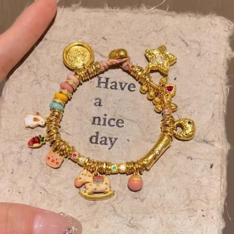 Delicate Cute Summer Day Star Heart Pendant Bead Chain Cute Horse Bracelet Necklace For Y2K Girl  Gift Jewelry Accessory
