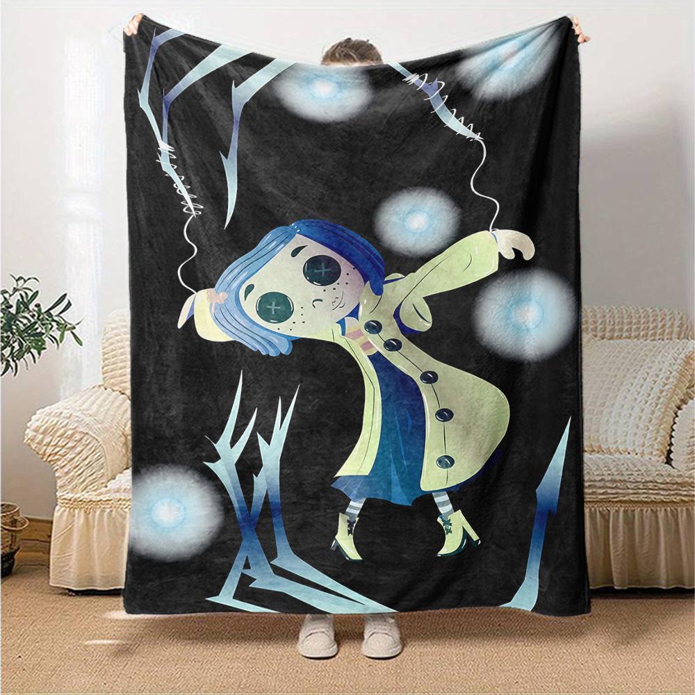 1pc Coraline (5) Blanket, Gift, for Men and Women, Soft Blanket, Good for Sofa Bed Couch Travel, Lightweight Flannel Blanket