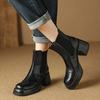 Fashion NEW Autumn Boots Women Split Leather Shoes for Women Round Toe Chunky Heel Women Shoes Black Platform Chelsea Boots Brogue Boots