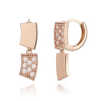 ELLE Jewelry 14K Double Square One-Touch Earrings (Gold Pin) ELGPEE347