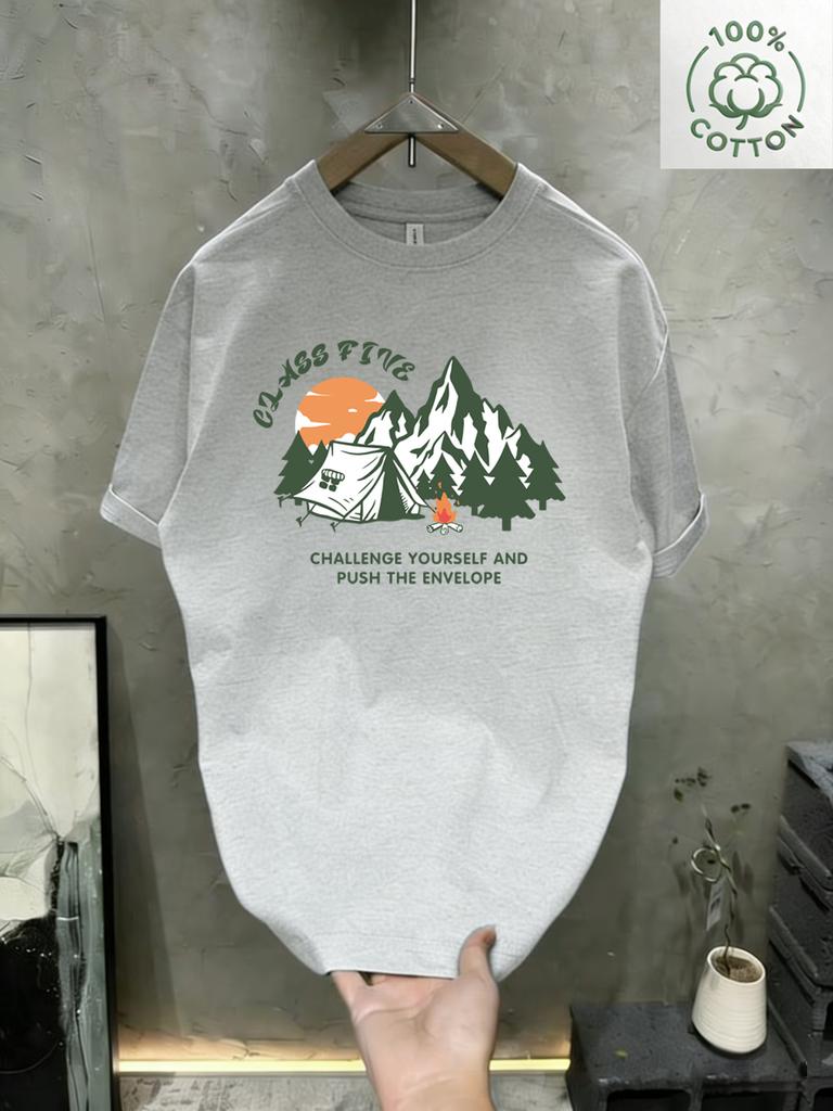 Pure cotton Unisexs and Unisexs new round neck shortsleeved Tshirt natural snow mountain print Tshirt casual sports clothes