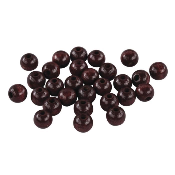 Perles en bois FSC 100%, polies, 10mm ø, rouge brun, 52 pièces