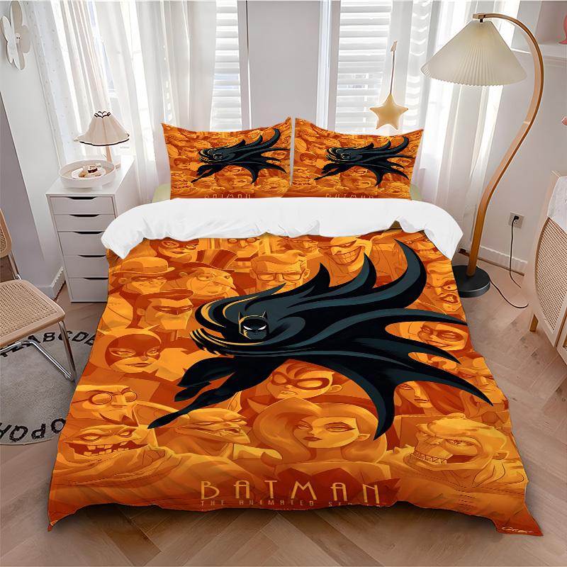 

3pcs Batman Animated Series Bedding Set, Soft Polyester Duvet Cover and Pillowcases Machine Washable Seasons all suitable308 135x200cm