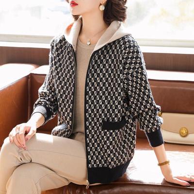 Baolianduo Women's Plaid Hooded Knit Cardigan
