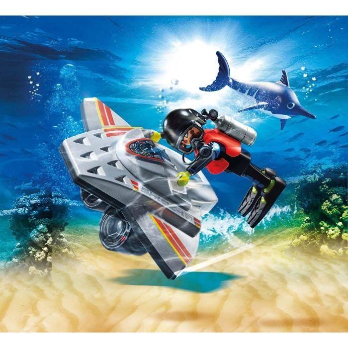 Playmobil - city action scooter de plongée et sauveteur - mixte - gris - 4 ans - multicolore - jouet - enfant