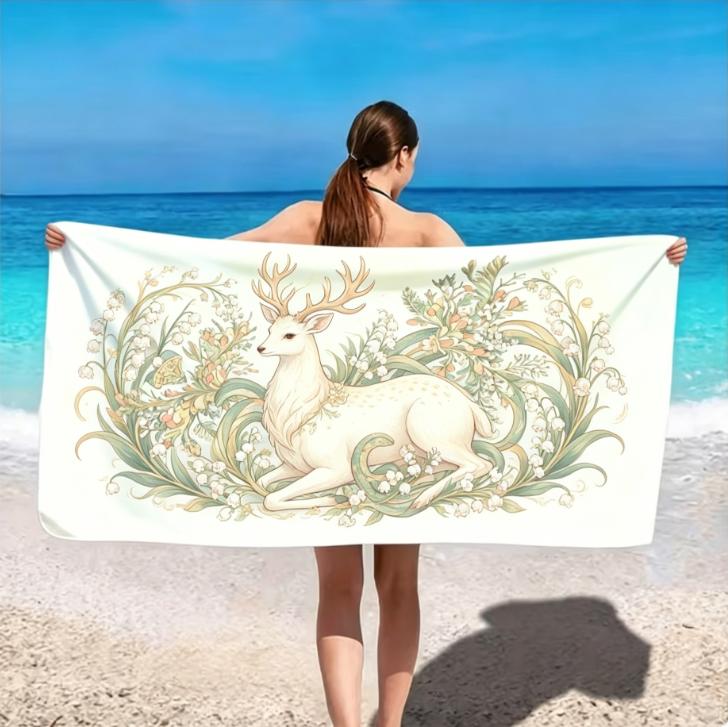 Cottagecore Fox Roses Beach Towel Vintage Floral Whimsical Forest Fox Rose Vines Design Towel Boho Summer Pool Towel for Beach