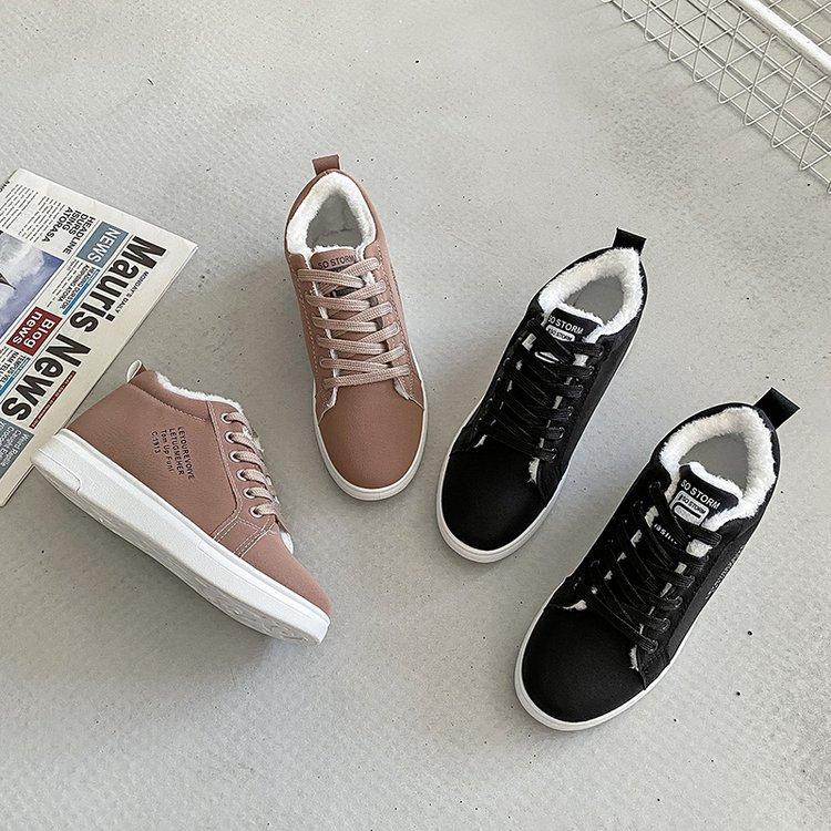 Winter Baumwollschuhe für Damen, Fleece Sportliche Ballerinas, Schneestiefel im koreanischen Stil, Warme Studenten Schnür-Freizeitschuhe