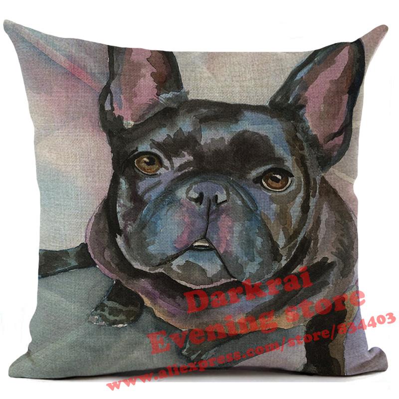 Federa per Cuscino in Lino Stampata Bulldog Francese Divertente Decorazione per la Casa Federa per Cuscino Decorazione Soggiorno Cuscini Decorativi 45X45Cm