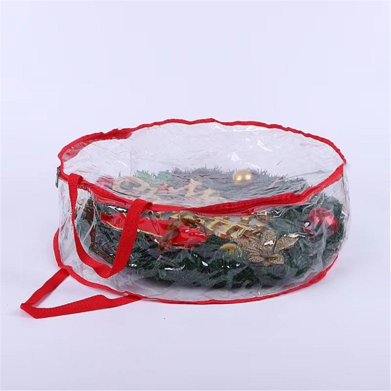 Transparent Holiday Decoration Organiser Bag With Reinforced Zippers Lightweight PVC Materials Wreath Protective Case