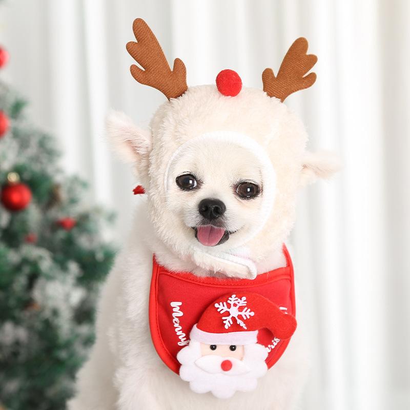 Weihnachts-Haustierhut Niedliche Katze Hund Sabberhandtuch Cosplay-Kostüm Hundekleidung Haustiere Santa Lätzchen Neujahrsparty-Accessoires